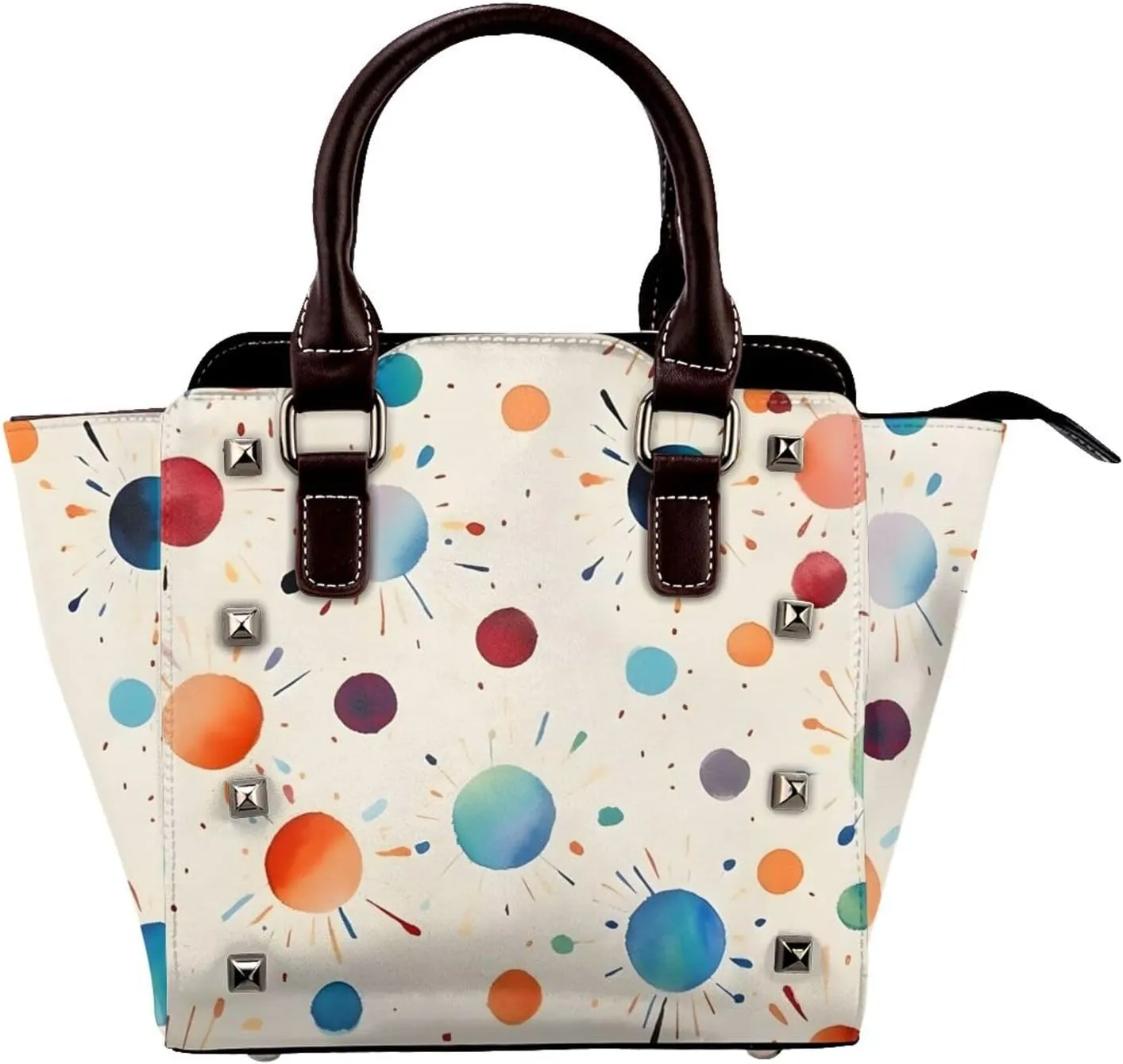 Leather Shoulder Bag for Women, Dot Abstract Studded Purse Colorful Art Crossbody Handbags Punk Hobo Bag with Adjustable Strap