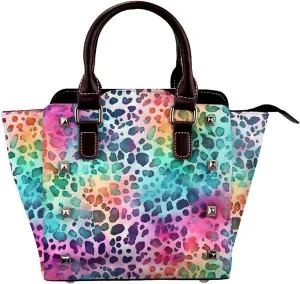 Leather Shoulder Bag for Women, Giraffe Print Rainbow Studded Purse Tiger Skin Crossbody Handbags Punk Hobo Bag with Adjustable Strap