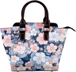 Leather Shoulder Bag for Women, Japanese Cherry Flower Studded Purse Floral Crossbody Handbags Punk Hobo Bag with Adjustable Strap