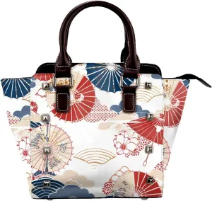 Leather Shoulder Bag for Women, Japanese Umbrella Studded Purse Tradition Crossbody Handbags Punk Hobo Bag with Adjustable Strap