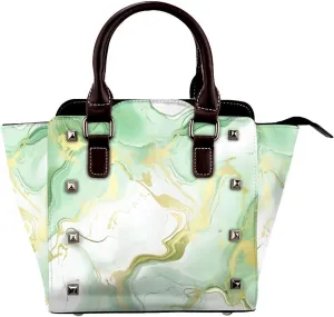 Leather Shoulder Bag for Women, Marble Studded Purse Turquoise Marble Line Crossbody Handbags Punk Hobo Bag with Adjustable Strap