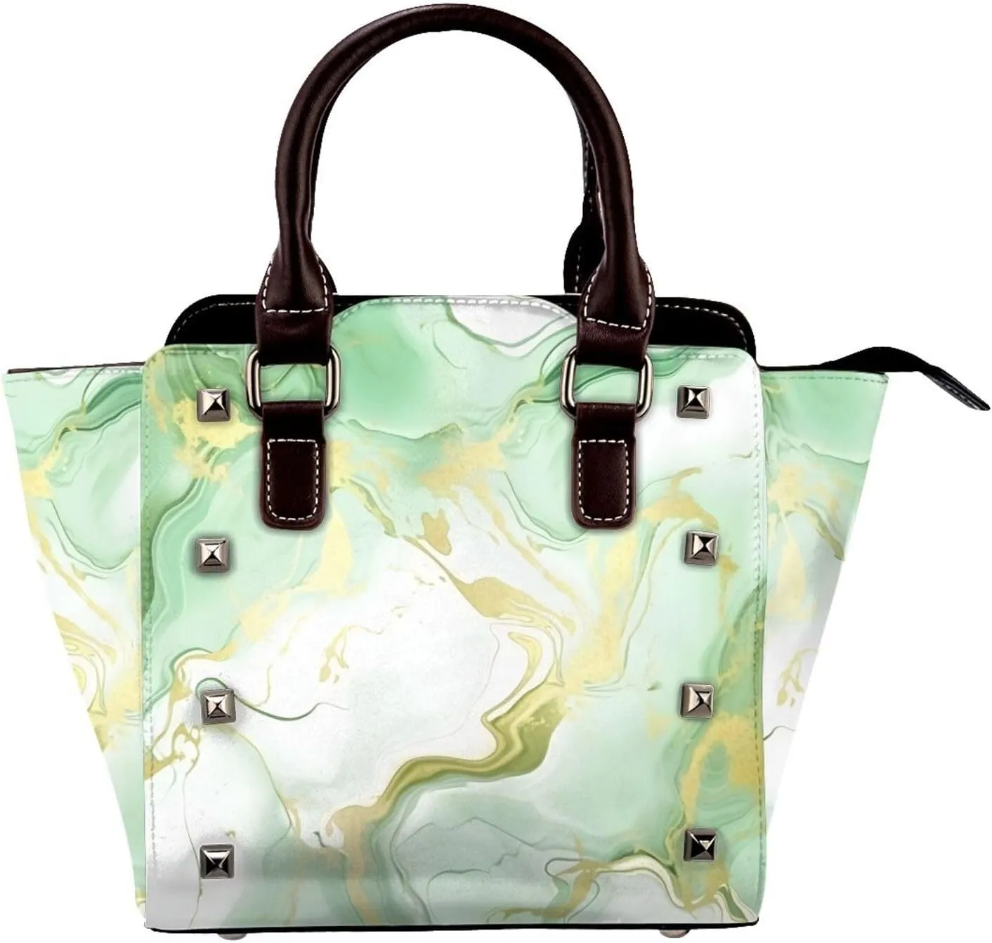 Leather Shoulder Bag for Women, Marble Studded Purse Turquoise Marble Line Crossbody Handbags Punk Hobo Bag with Adjustable Strap
