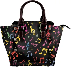 Leather Shoulder Bag for Women, Music Notes Studded Purse Colorful Crossbody Handbags Punk Hobo Bag with Adjustable Strap