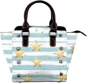 Leather Shoulder Bag for Women, Oil Painting Star Studded Purse Sea Ocean Crossbody Handbags Punk Hobo Bag with Adjustable Strap