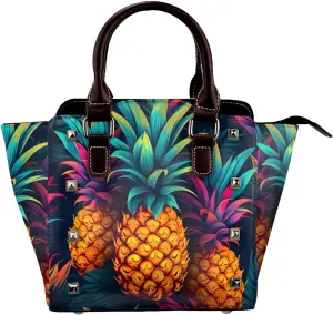 Leather Shoulder Bag for Women, Pineapple Studded Purse Summer Fruit Crossbody Handbags Punk Hobo Bag with Adjustable Strap