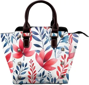 Leather Shoulder Bag for Women, Pink Leaves Studded Purse Spring Leaf Crossbody Handbags Punk Hobo Bag with Adjustable Strap