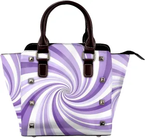 Leather Shoulder Bag for Women, Purple Swirly Studded Purse Abstract Crossbody Handbags Punk Hobo Bag with Adjustable Strap