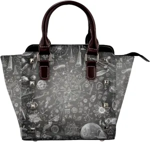Leather Shoulder Bag for Women, Science Studded Purse Math Calculation Study Crossbody Handbags Punk Hobo Bag with Adjustable Strap