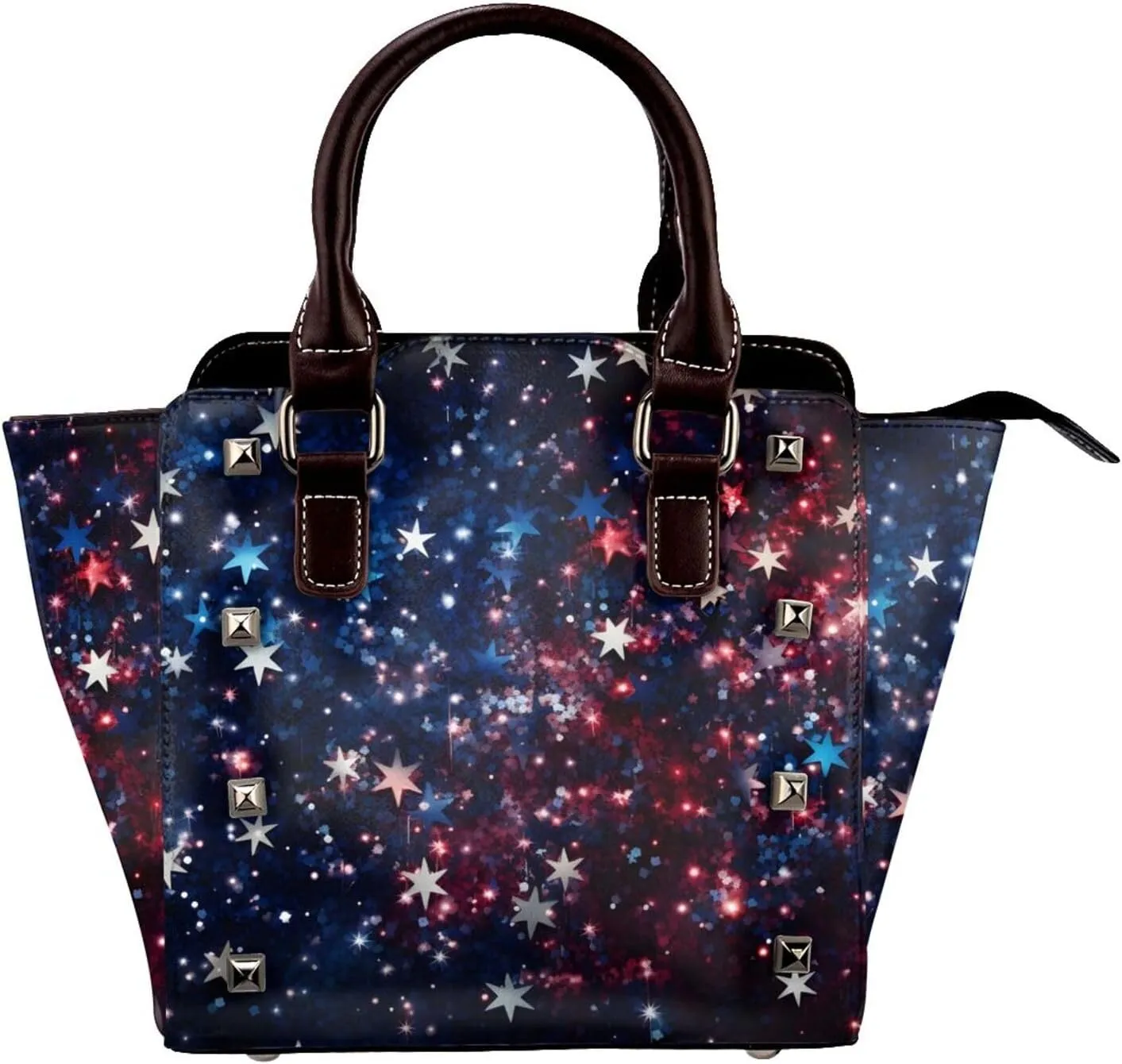 Leather Shoulder Bag for Women, Space Star Studded Purse Galaxy Glitter Crossbody Handbags Punk Hobo Bag with Adjustable Strap