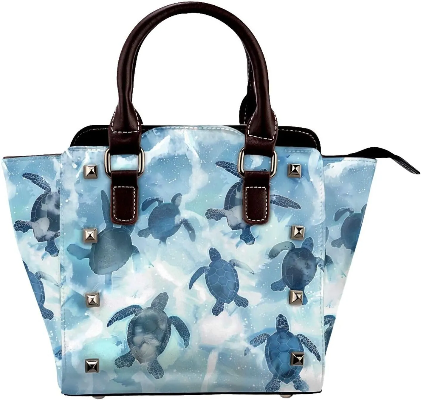 Leather Shoulder Bag for Women, Turtle Sea Studded Purse Ocean Animal Crossbody Handbags Punk Hobo Bag with Adjustable Strap