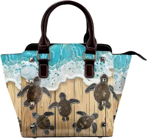 Leather Shoulder Bag for Women, Vintage Board Turtle Studded Purse Sea Beach Crossbody Handbags Punk Hobo Bag with Adjustable Strap