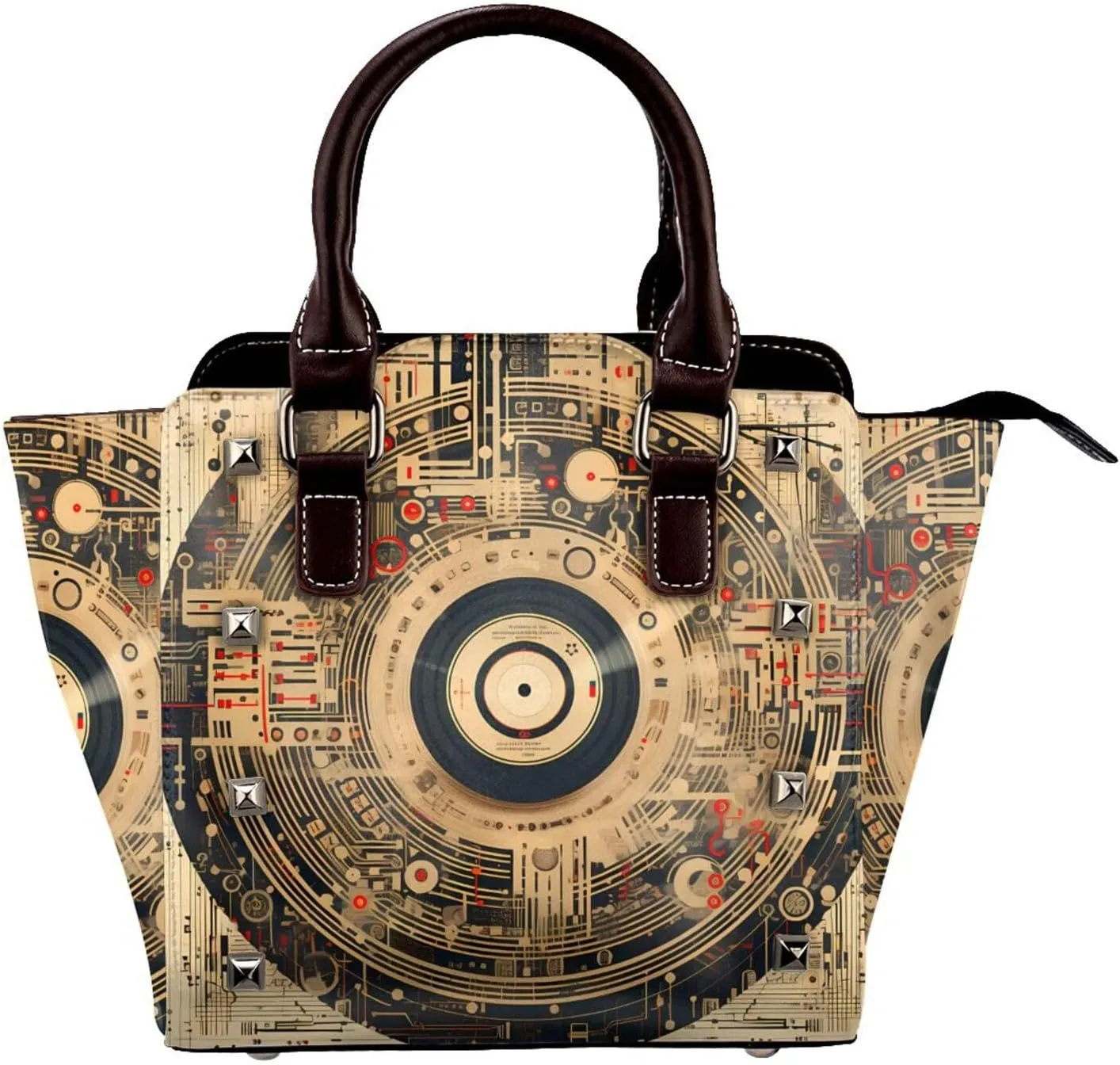 Leather Shoulder Bag for Women, Vintage Cd Studded Purse Music Note Crossbody Handbags Punk Hobo Bag with Adjustable Strap