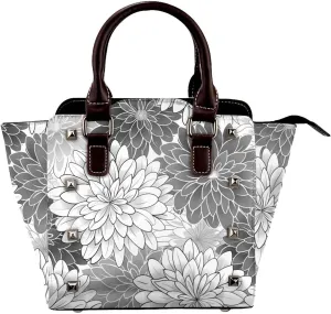 Leather Shoulder Bag for Women, Vintage Chrysanthemum Studded Purse Autumn Flower Crossbody Handbags Punk Hobo Bag with Adjustable Strap