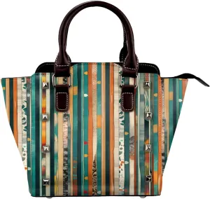 Leather Shoulder Bag for Women, Vintage Wooden Board Studded Purse Ethnic Aztec Crossbody Handbags Punk Hobo Bag with Adjustable Strap