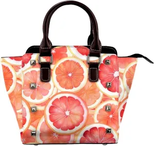 Leather Shoulder Bag for Women, Watercolor Orange Studded Purse Fruit Lemon Crossbody Handbags Punk Hobo Bag with Adjustable Strap