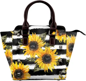 Leather Shoulder Bag for Women, Watercolor Sunflower Floral Studded Purse Flower Floral Crossbody Handbags Punk Hobo Bag with Adjustable Strap