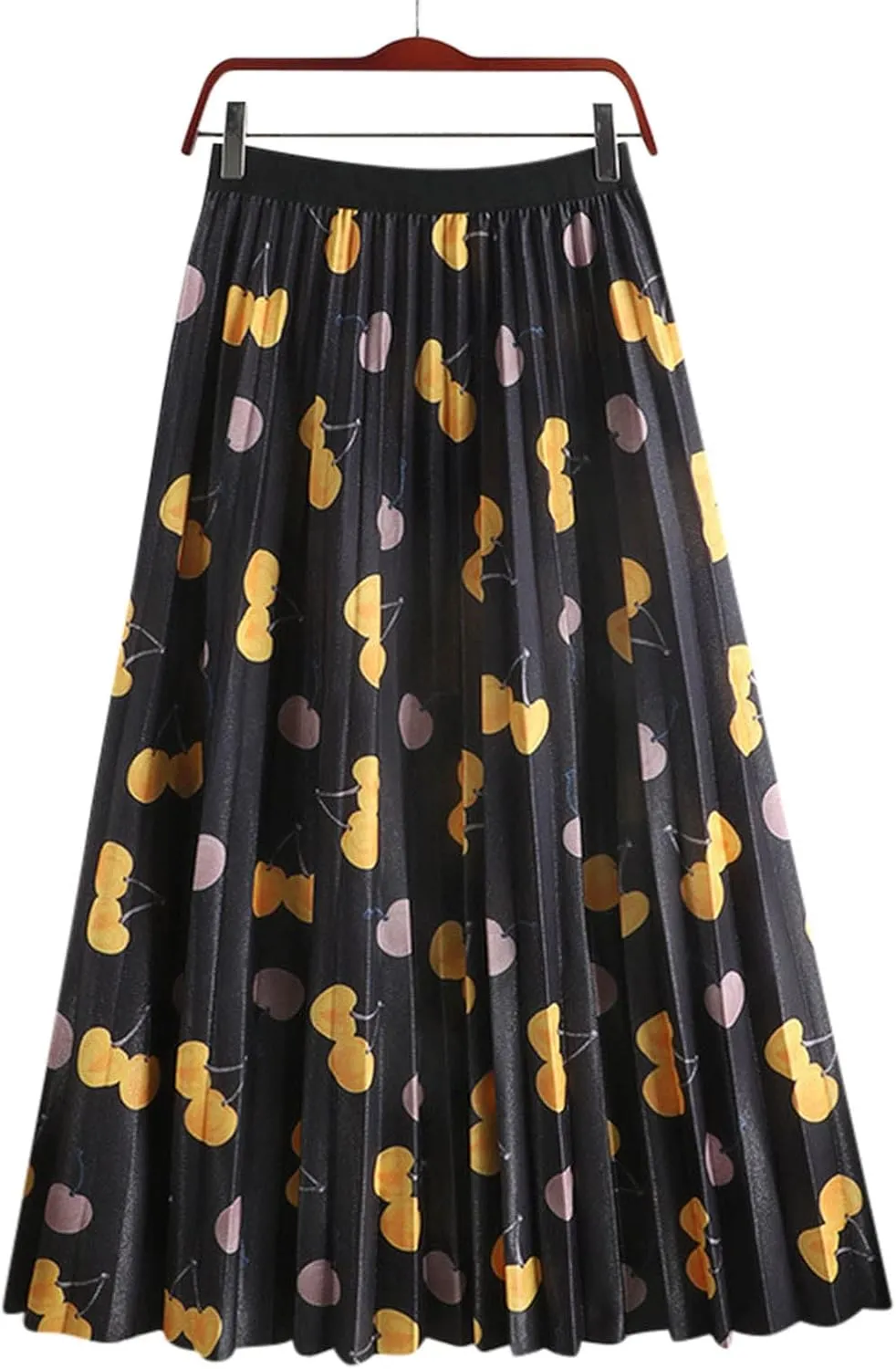 Long Skirt for Women Flared Pleated Maxi Skirts with Pockets Boho Floral Midi Skirt Elastic High Waisted Casual Skirt