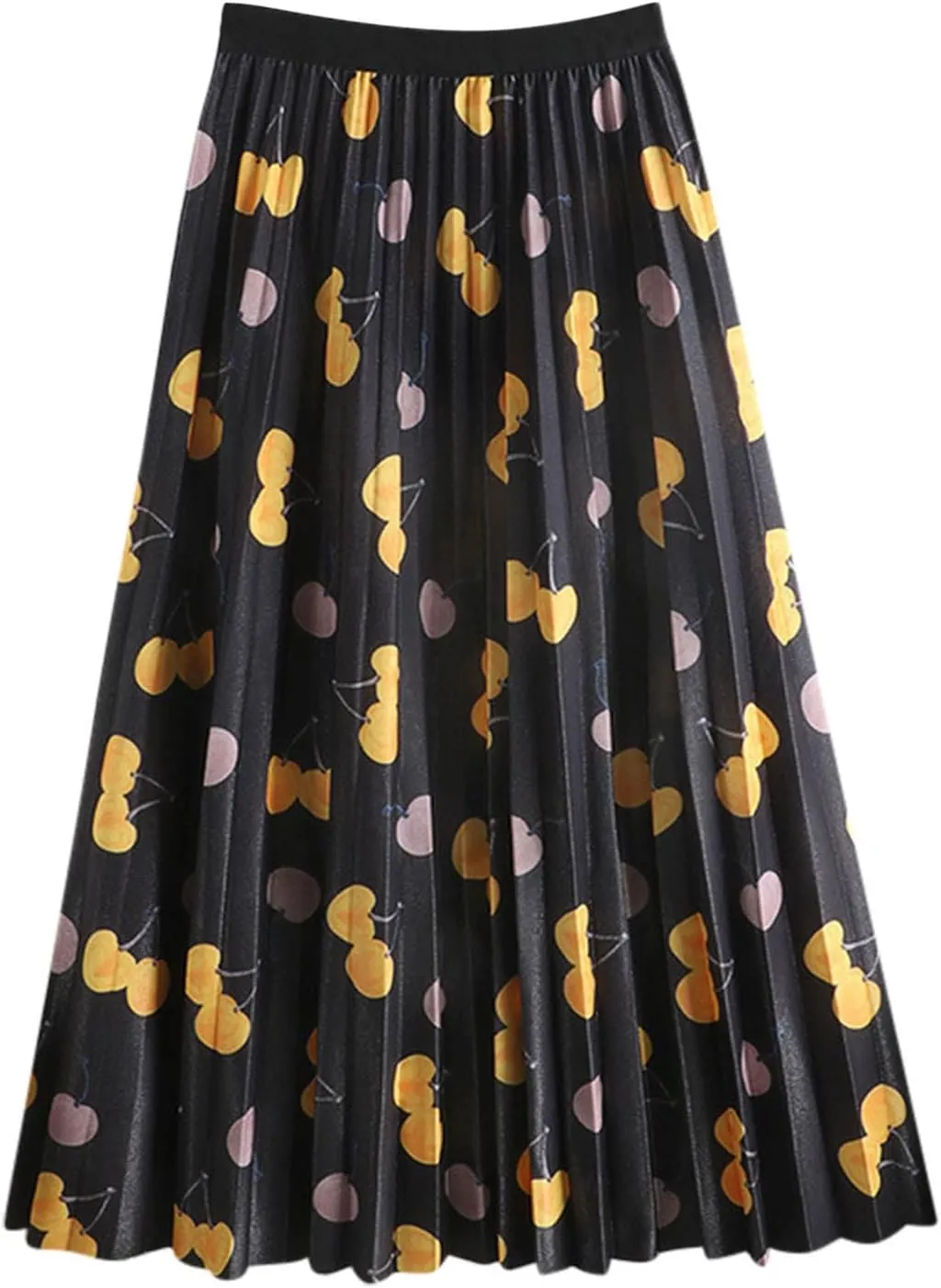 Long Skirt for Women Flared Pleated Maxi Skirts with Pockets Boho Floral Midi Skirt Elastic High Waisted Casual Skirt