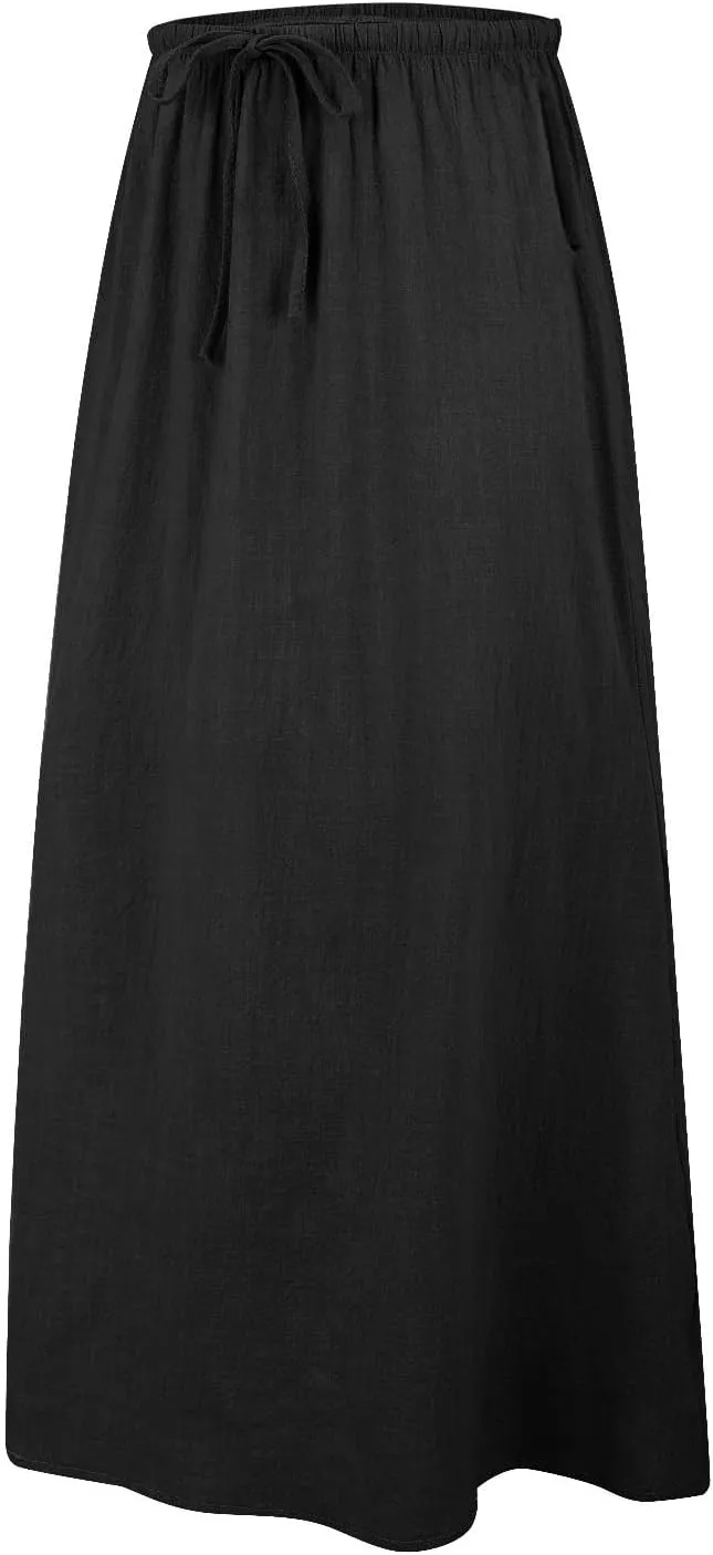 Long Skirts for Women Cotton Linen Boho Maxi Skirt Spring Summer Trendy Vacation Casual Flowy Drawstring Skirts