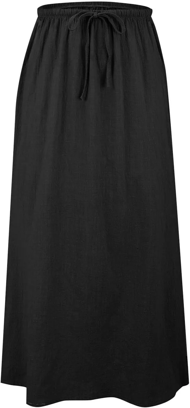 Long Skirts for Women Cotton Linen Boho Maxi Skirt Spring Summer Trendy Vacation Casual Flowy Drawstring Skirts