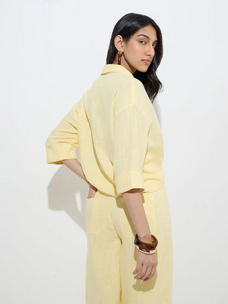 LOV Yellow Tie-Up Detailed Linen-Blend Shirt