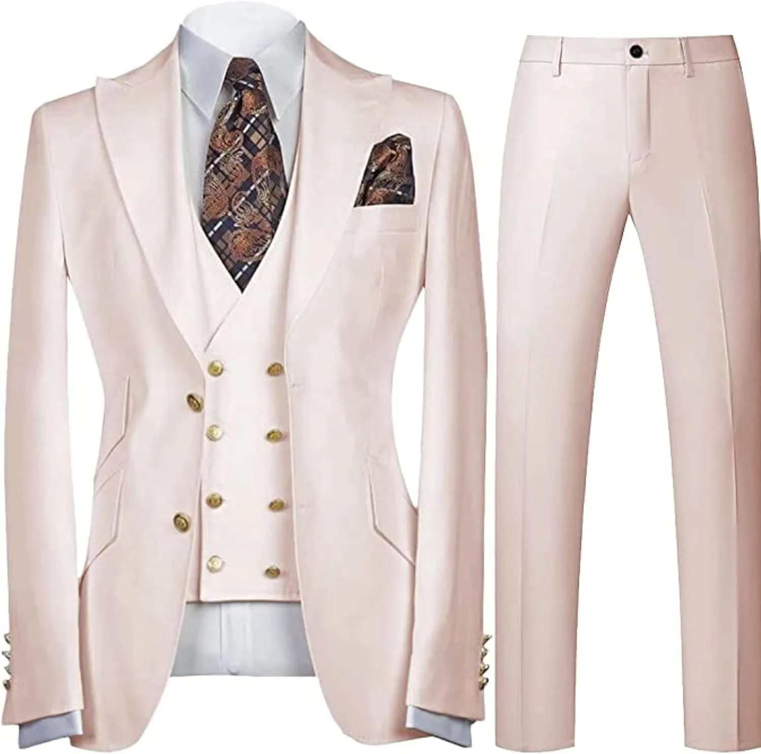 Men 3 Piece Jacket Vest Pants Suits 2 Button Suits Tuxedo Blazer Dress