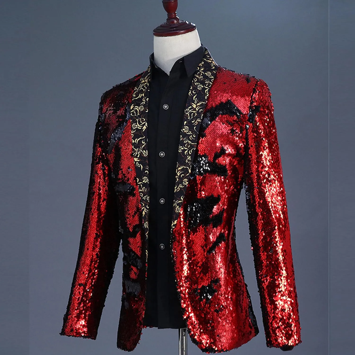 Mens Sequin Blazer Tuxedo Party Prom Fashion Metallic Jacket Shiny Outfit Wedding Tuxedo One Button Jacket