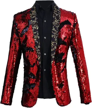 Mens Sequin Blazer Tuxedo Party Prom Fashion Metallic Jacket Shiny Outfit Wedding Tuxedo One Button Jacket