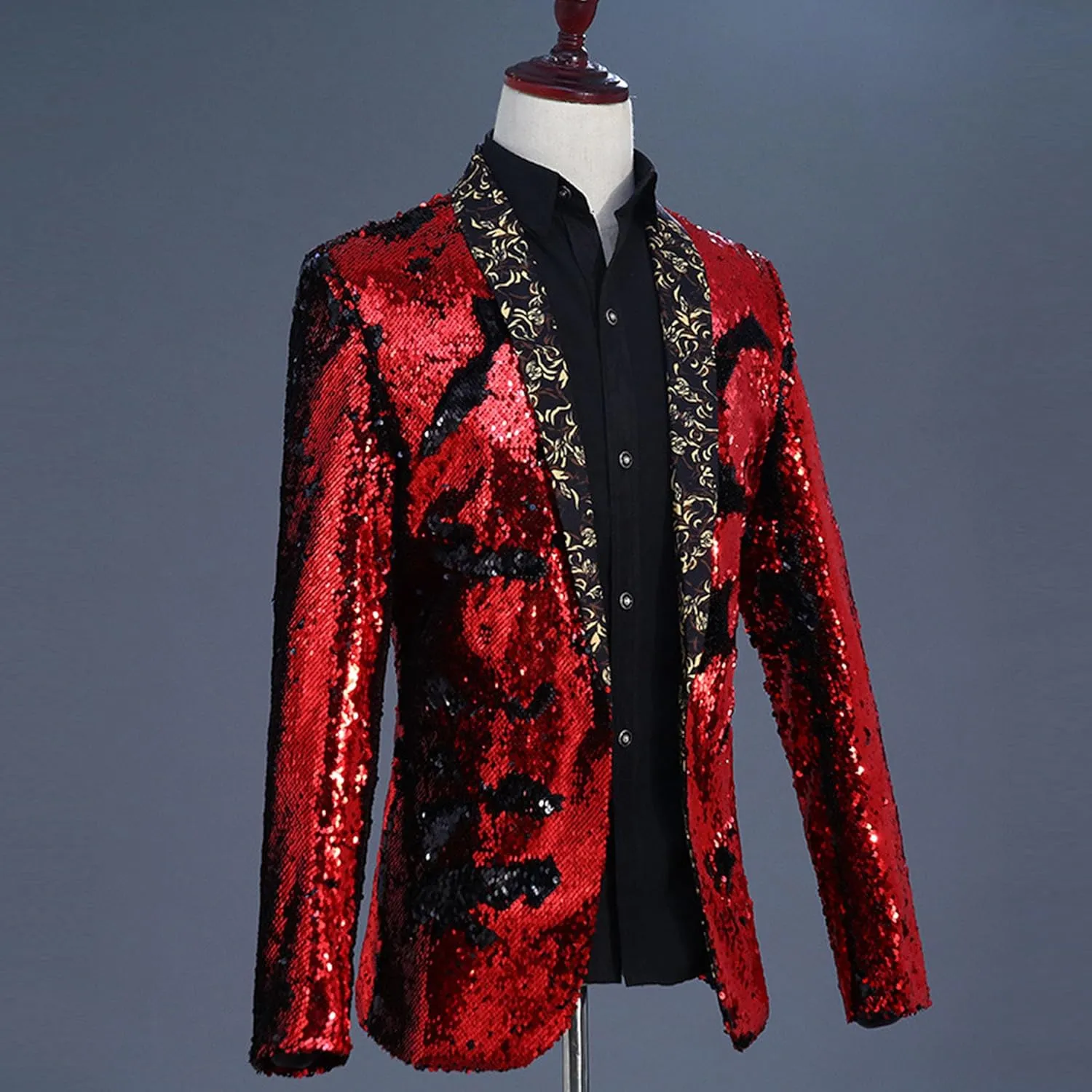 Mens Sequin Blazer Tuxedo Party Prom Fashion Metallic Jacket Shiny Outfit Wedding Tuxedo One Button Jacket