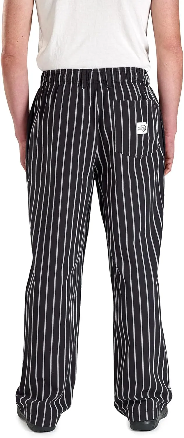 Mercer Culinary M60030BCSS Millennia Men's Black Cook Pants with White Chalk Stripe, Small