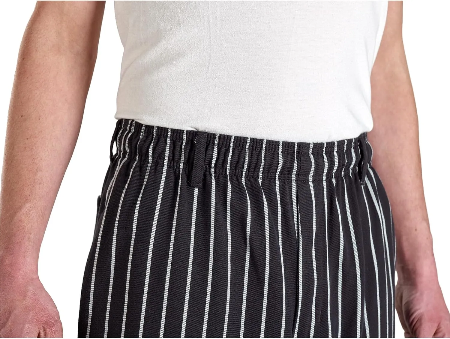 Mercer Culinary M60030BCSS Millennia Men's Black Cook Pants with White Chalk Stripe, Small