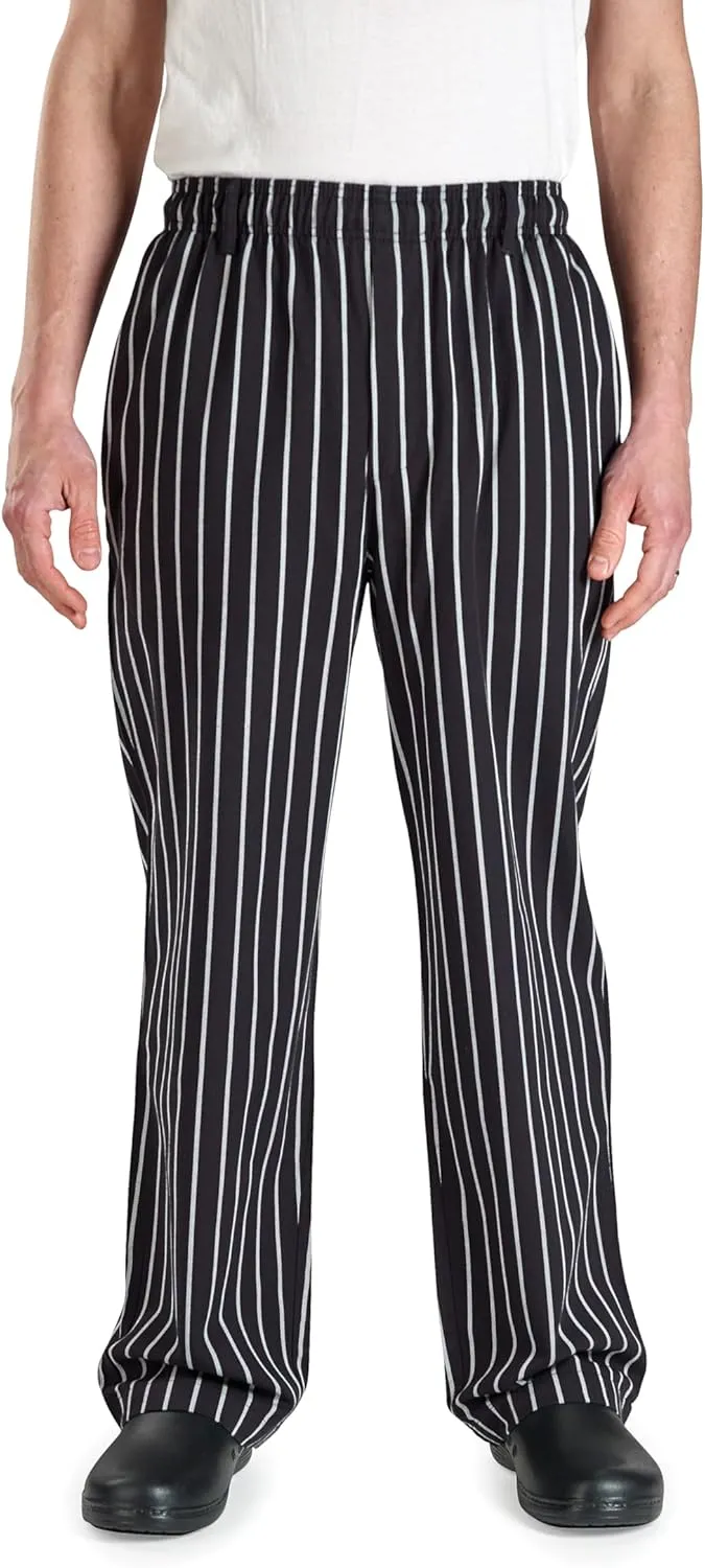 Mercer Culinary M60030BCSS Millennia Men's Black Cook Pants with White Chalk Stripe, Small