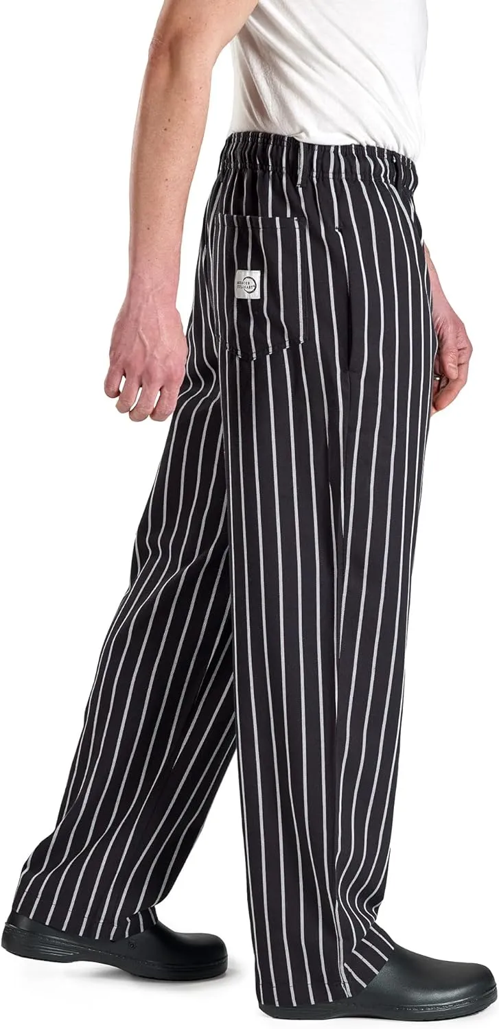 Mercer Culinary M60030BCSS Millennia Men's Black Cook Pants with White Chalk Stripe, Small