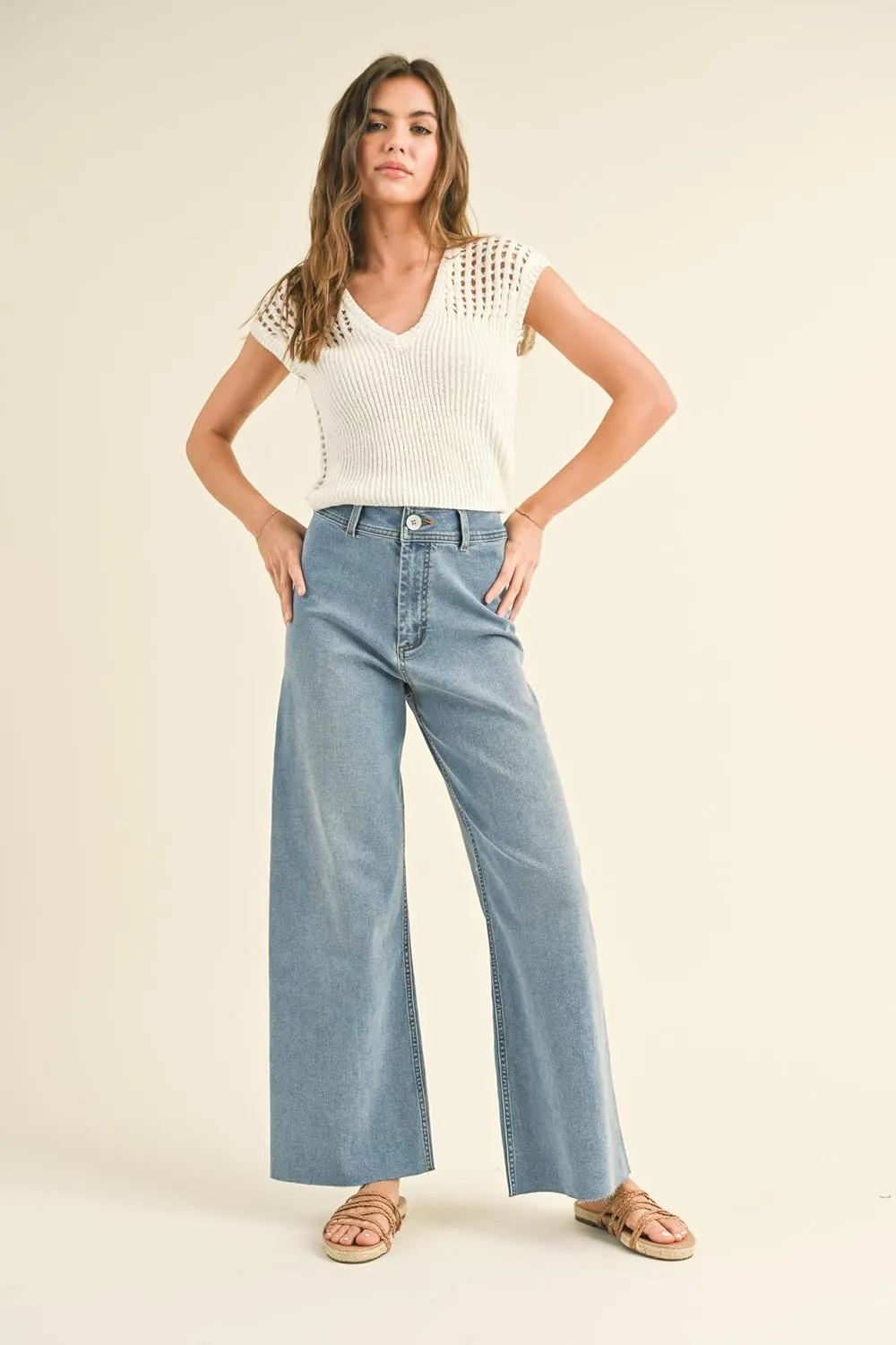 Miou Muse - Straight Wide Leg Denim Pants - MMP623