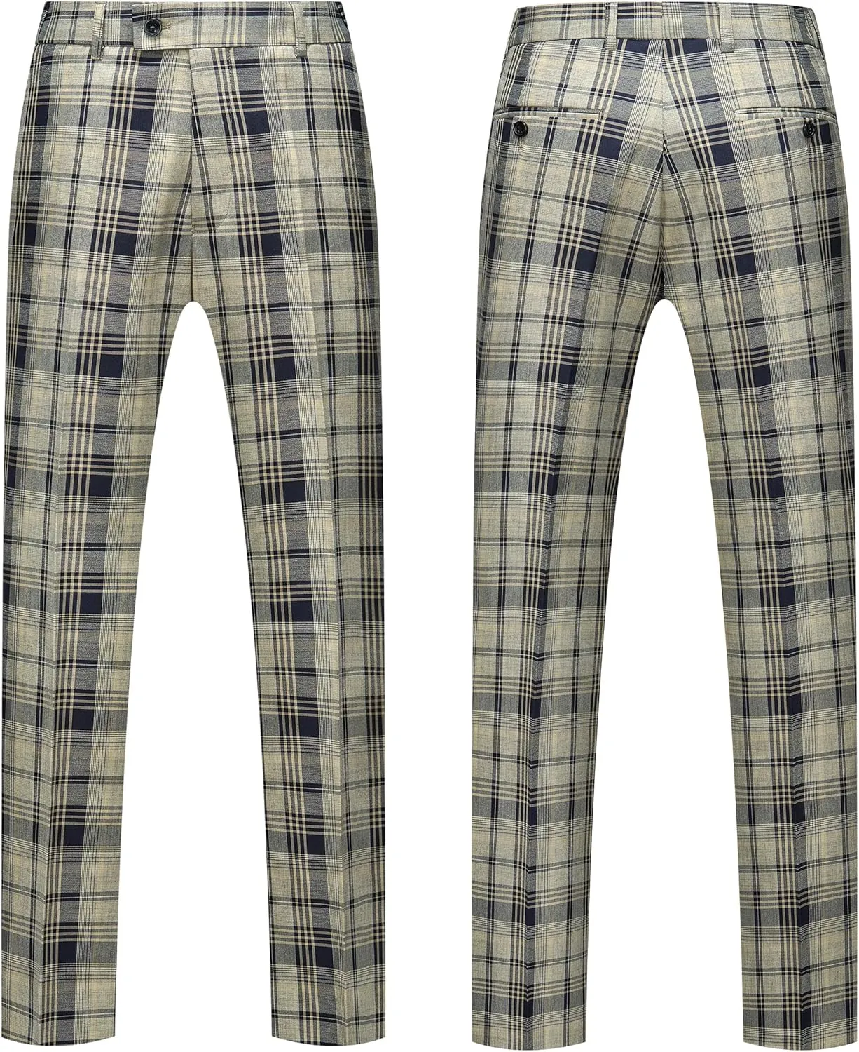MOGU Mens 3-Piece Slim Fit Plaid Suit - Blazer, Vest, and Pants Set for Wedding Prom Casual