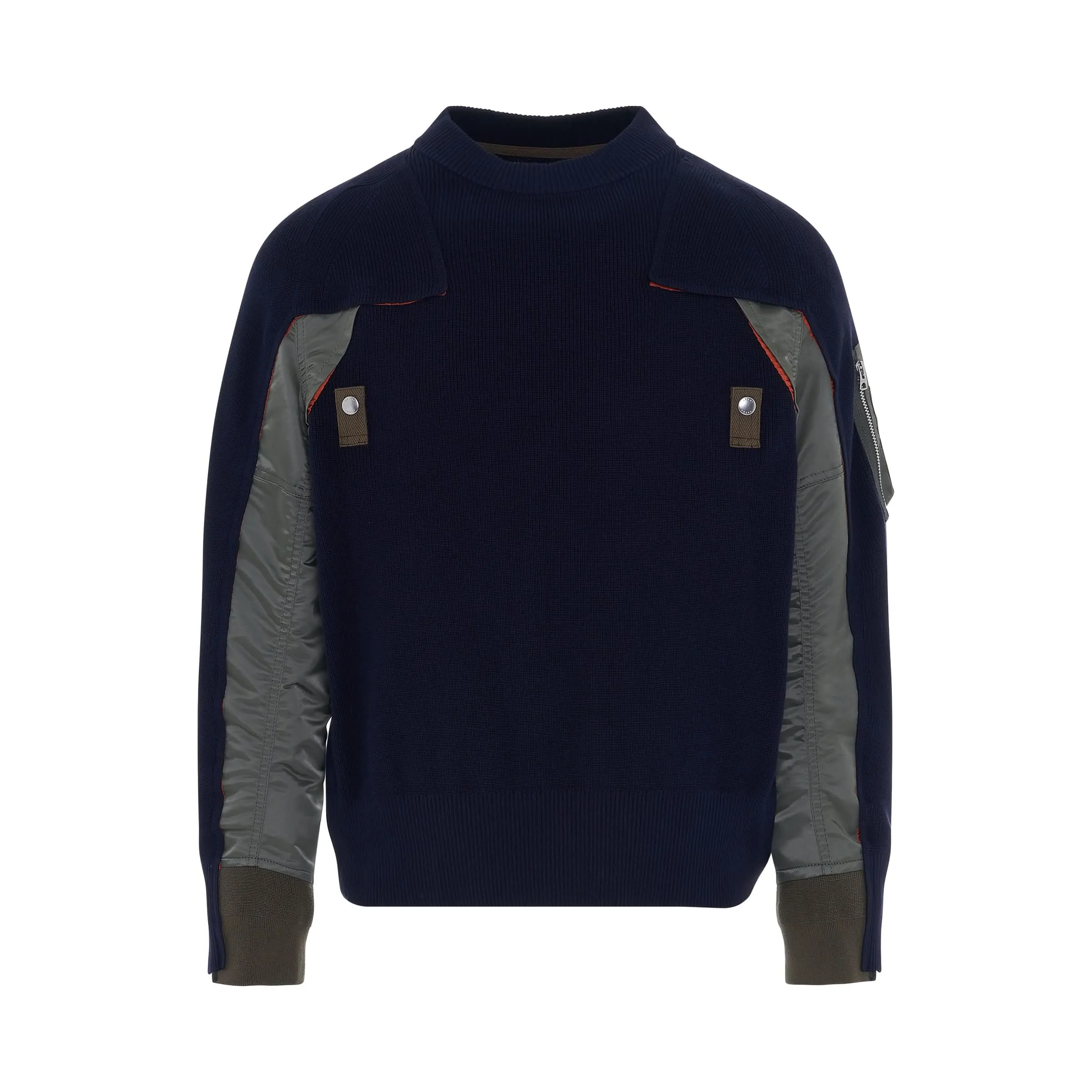 Nylon Twill Mix Classic Knit Pullover in Navy