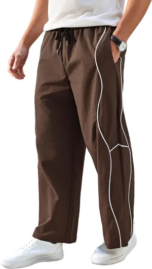 OYOANGLE Men's Elastic Drawstring Waist Straight Leg Pants with Pocket Loose Long Sweatpants