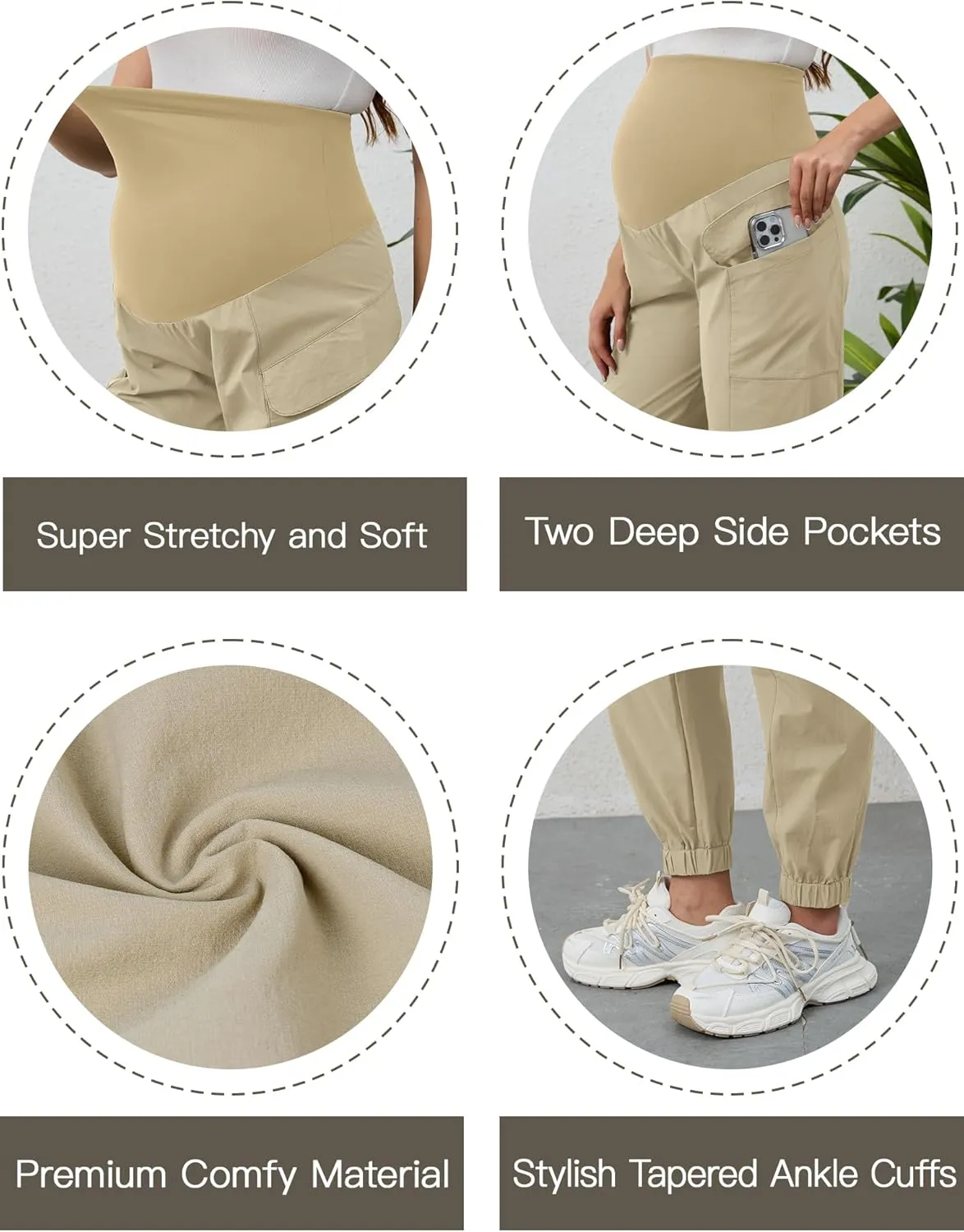 PACBREEZE Women's Maternity Cargo Joggers Quick-Dry Hiking Pants Active Outdoor Casual Pregnancy Sweatpants