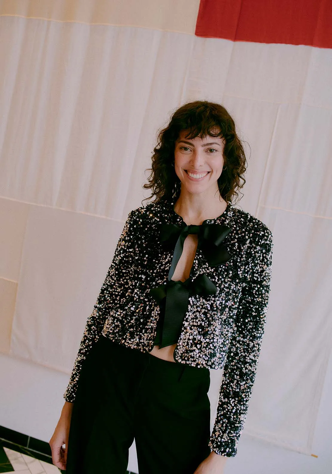 Paillet Bow Jacket - Silver Sequin Mix