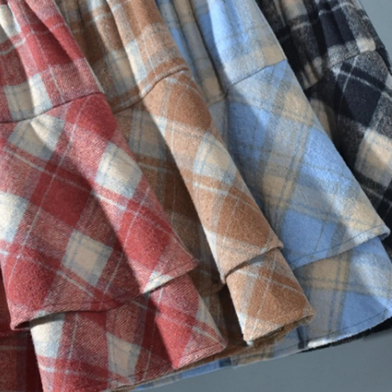 Plaid Skirt for Womens Elastic High Waisted A-Line Pleated Long Skirts 2025 Fashion Loose Vintage Knee Length Skirts