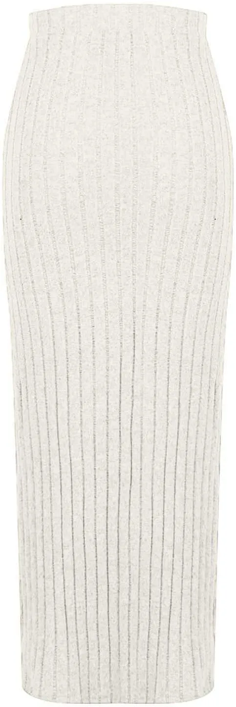 Plus Size Knitted Ribbed Skirt for Women High Waisted Stretch Bodycon Skirt Side Split Slim Fit Maxi Skirt Spring