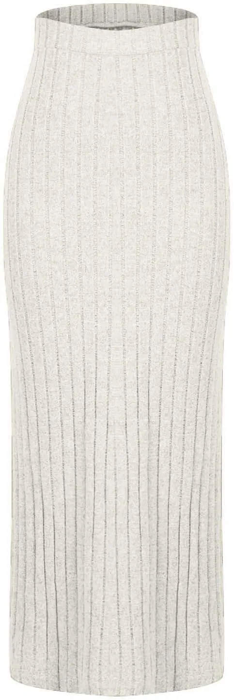 Plus Size Knitted Ribbed Skirt for Women High Waisted Stretch Bodycon Skirt Side Split Slim Fit Maxi Skirt Spring