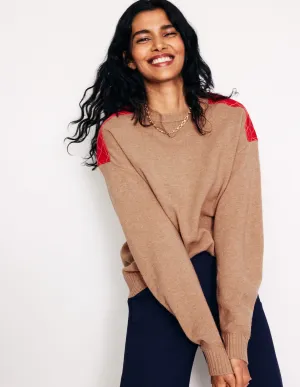Quilted Patch Jumper-Camel Melange