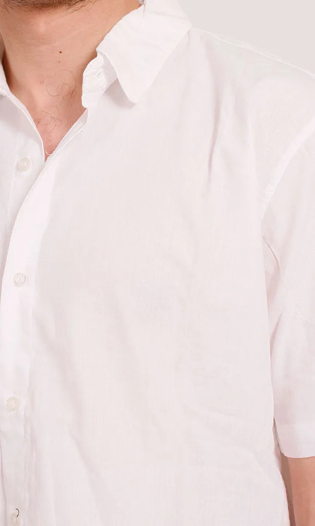 R206992 - Classic Linen Short-Sleeve Button-Up Shirt - White