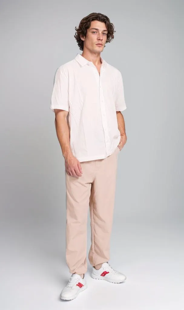 R206992 - Classic Linen Short-Sleeve Button-Up Shirt - White