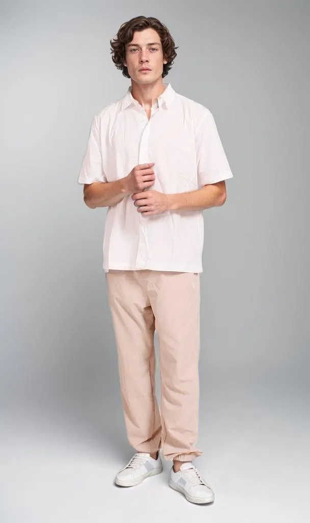 R206992 - Classic Linen Short-Sleeve Button-Up Shirt - White