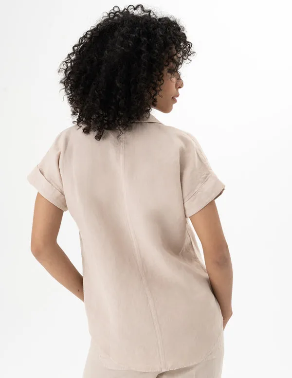 REN5046 S/S Button Up Woven Blouse