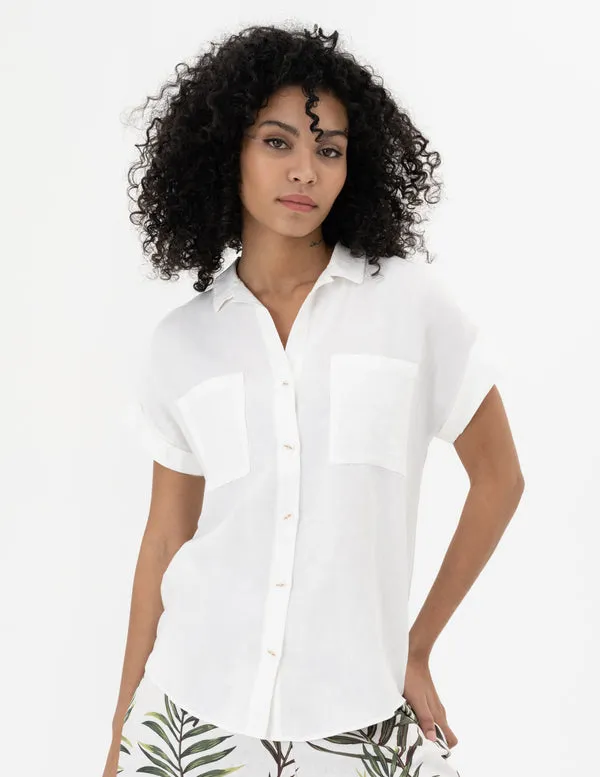 REN5046 S/S Button Up Woven Blouse