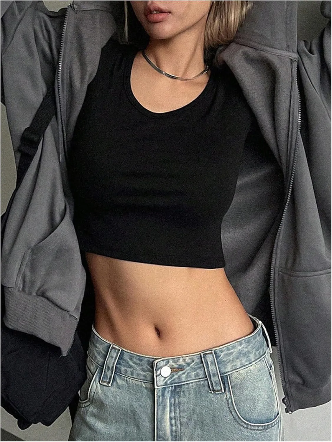 SHENHE Women's Oversized Zip Up Hoodie Sweatshirt Drawstring Casual Jacket with Pockets