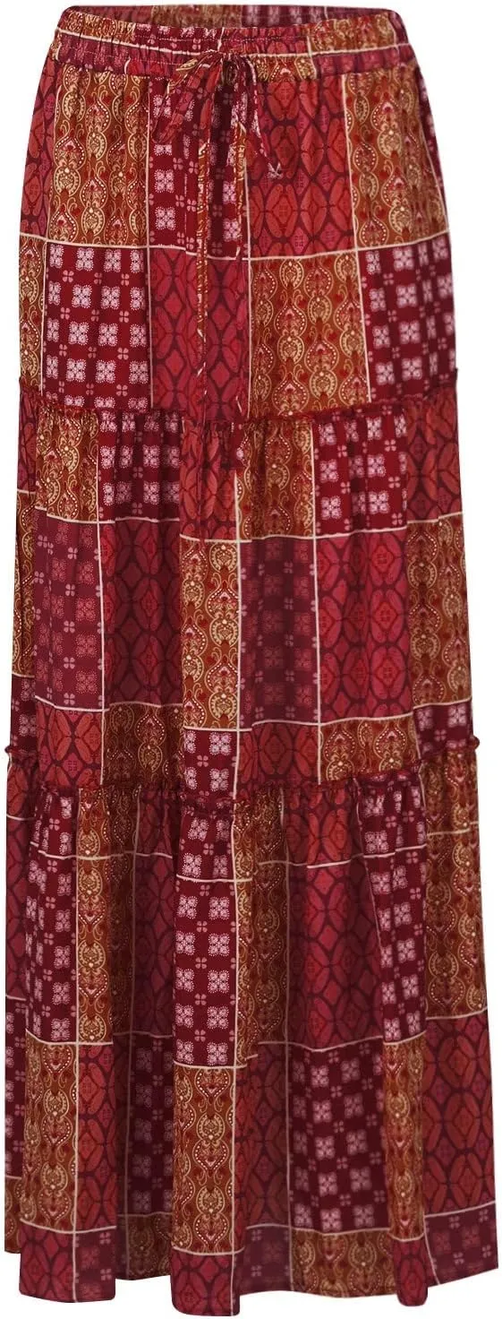 Skirts for Women,Trendy Womens Boho Maxi Skirt with Pockets Linen Flowy Long Skirts 2025 Elastic High Waisted